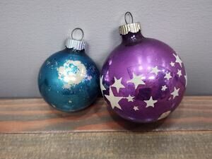 Vintage Shiny Brite Glass Christmas Ornament Lot Of 2 Stars MCM USA